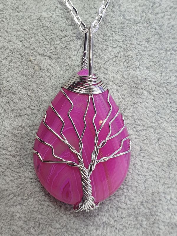 Tree of Life On Drop in Pink Agate