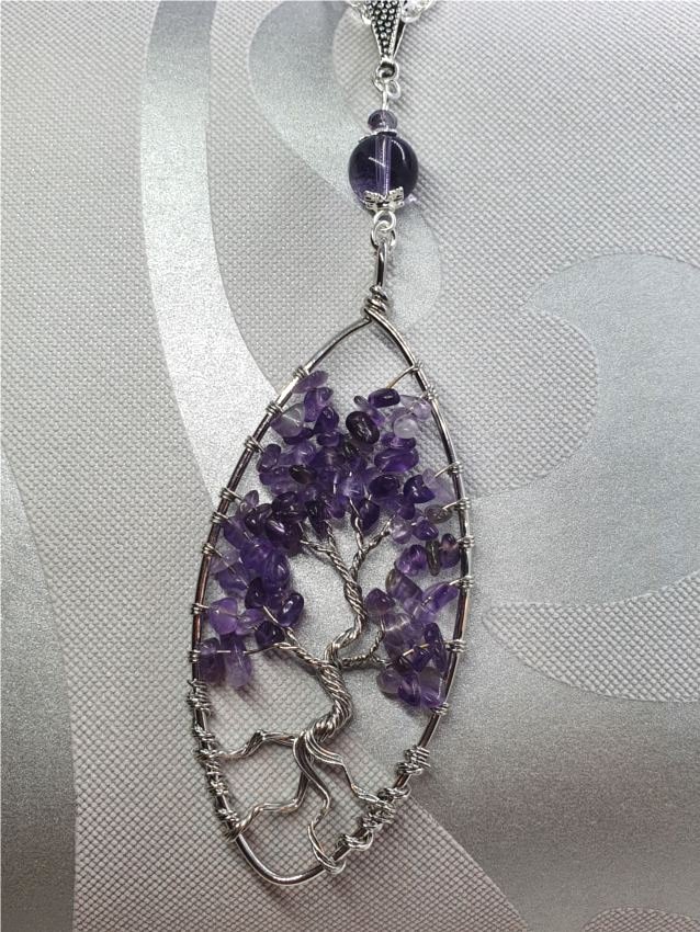 Fantasy Tree of Life Oval Necklace in Amethyst