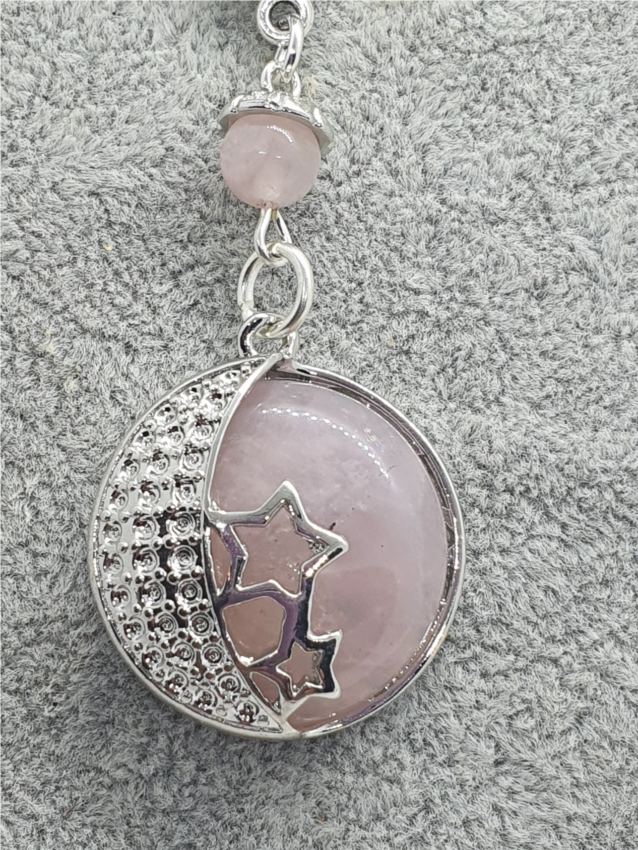 Cameo Moon and Stars in Rose Quartz Stone Necklace