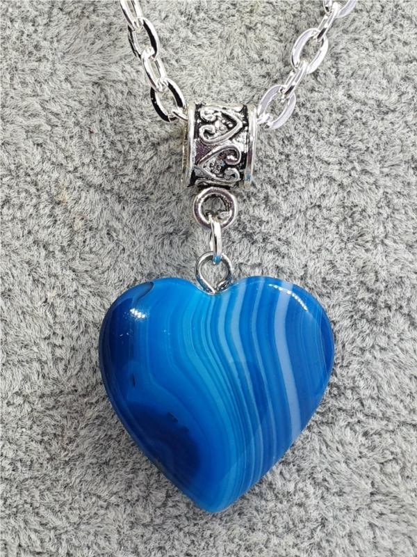 Blue Agate Heart Pendant Necklace