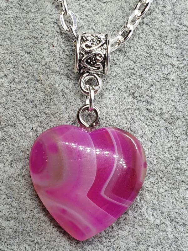 Pink Agate Heart Pendant Necklace
