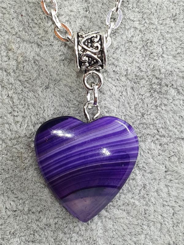 Violet Agate Heart Pendant Necklace