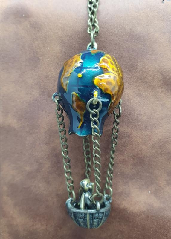 SteamPunk Necklace Hot Air Balloon Globe Bronze