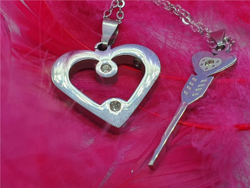 Couple Heart and Arrow Necklace in Steel