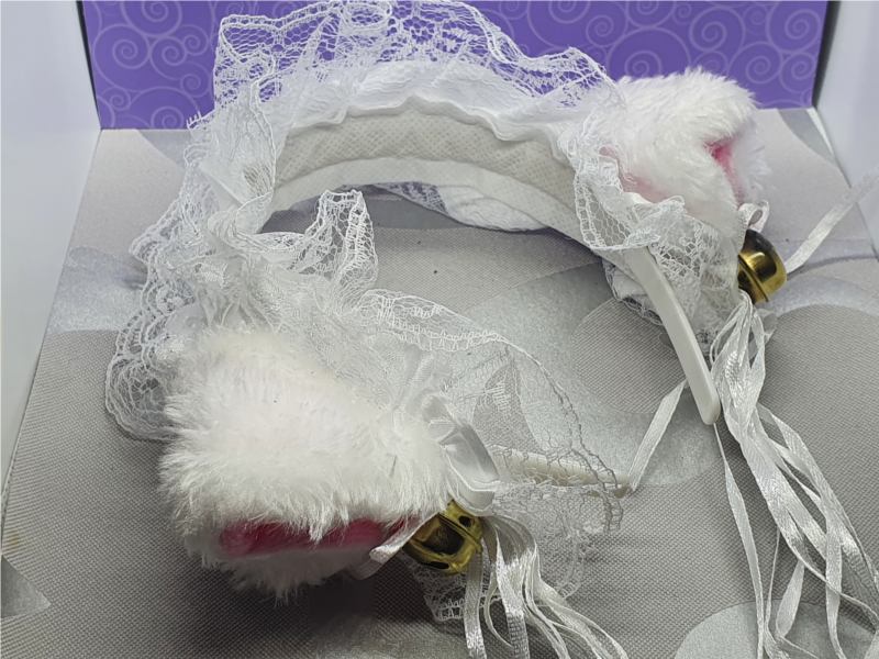 Headband with White Cat Lace